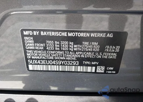 2025 BMW X5 Phev xDrive50E z USA, uszkodzony, nr VIN 5UX43EU04S9Y03293